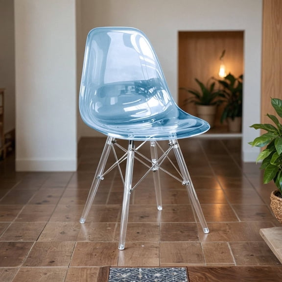 LeisureMod Cresco Molded Dining Side Chair - Acrylic Base Modern Accent Chair, Kitchen and Dining Stool