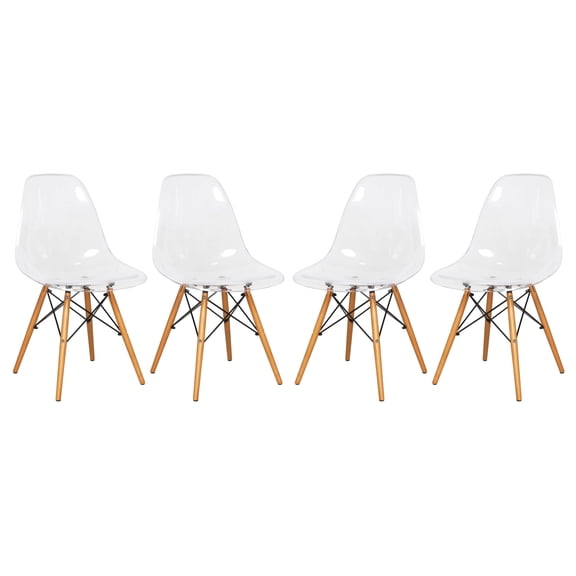 LeisureMod Cresco Plastic Molded Dining Side Chair – Modern Design, Ergonomic Comfort, Stylish Home Décor, Easy to Clean, Versatile for Dining Room, Kitchen, and Office Set of 4 (Clear)