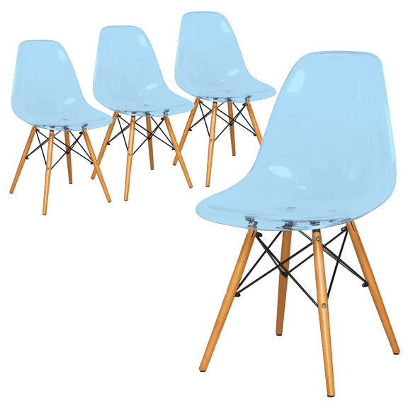 LeisureMod Cresco Plastic Molded Dining Side Chair – Modern Design, Ergonomic Comfort, Stylish Home Décor, Easy to Clean, Versatile for Dining Room, Kitchen, and Office Set of 4 (Transparent Blue)