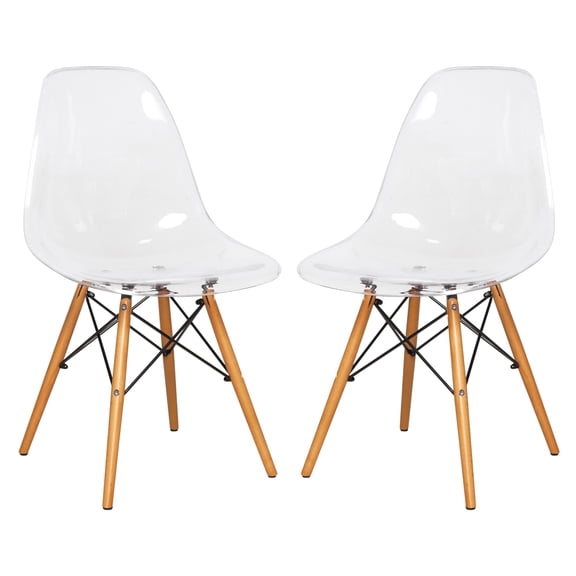 LeisureMod Cresco Plastic Molded Dining Side Chair – Modern Design, Ergonomic Comfort, Stylish Home Décor, Easy to Clean, Versatile for Dining Room, Kitchen, and Office Set of 2 (Clear)