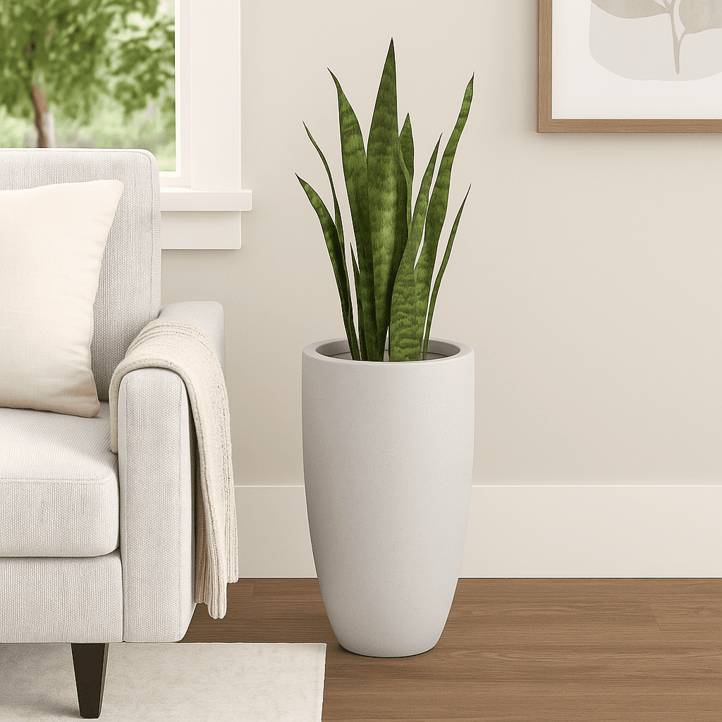 LeisureMod Crete Mid-Century Modern Fiberstone and Clay Planter - Tapered Round Plant Pot with Drainage Holes for Indoor and Outdoor Home (Aged Concrete, 16" Height)