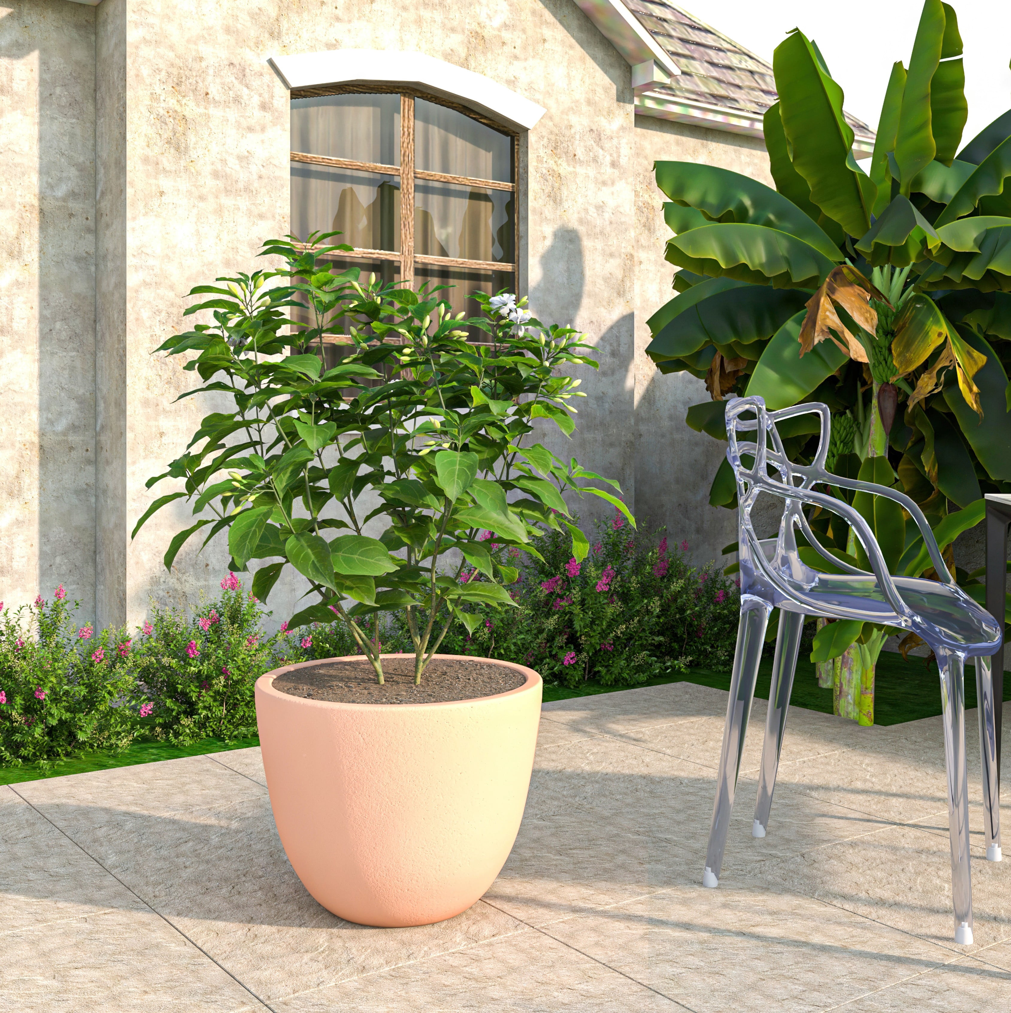 LeisureMod Dahlia Mid-Century Tapered Round Planter, Fiberstone & MgO Clay, Indoor/Outdoor Plant Pot
