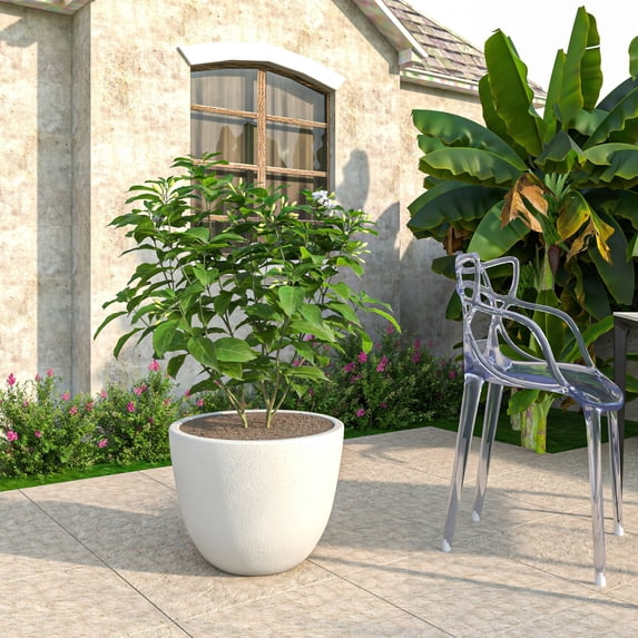 LeisureMod Dahlia Mid-Century Tapered Round Planter, Fiberstone & MgO Clay, Indoor/Outdoor Plant Pot