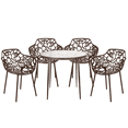 thumbnail image 1 of LeisureMod Devon Mid-Century Modern 5-Piece Aluminum Outdoor Patio Dining Set with Tempered Glass Top Table and 4 Stackable Flower Design Arm Chairs for Patio, Poolside, Balcony, and Backyard Garden, 1 of 15