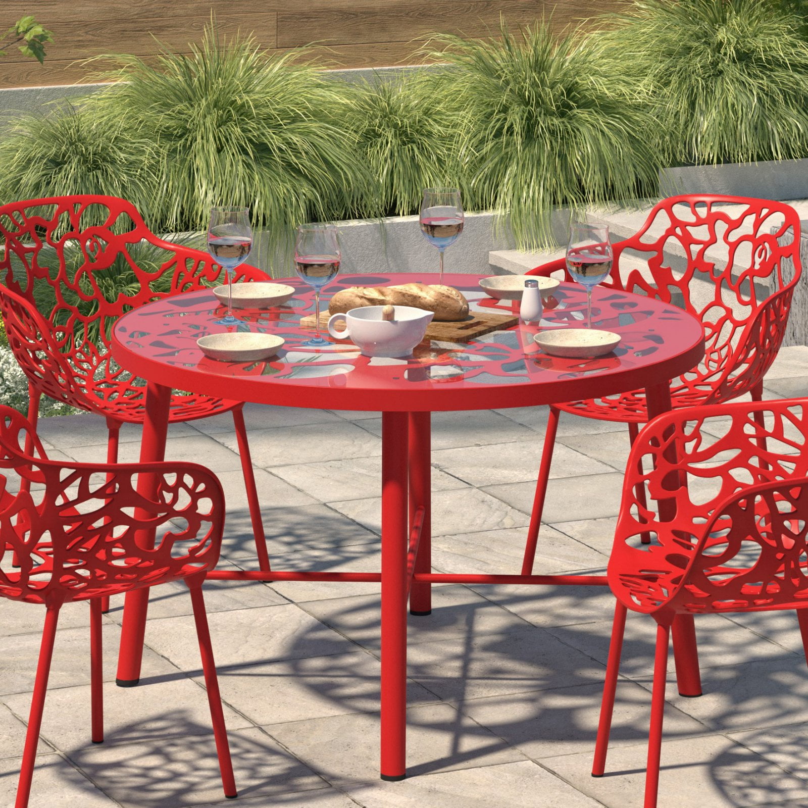 LeisureMod Devon Aluminum and Glass Patio Dining Table