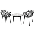 thumbnail image 1 of LeisureMod Devon Mid-Century Modern 3-Piece Aluminum Outdoor Patio Dining Set with Dining Table with Tempered Glass Top and 2 Stackable Flower Design Arm Chairs for Patio, and Backyard Garden Black, 1 of 20