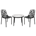 thumbnail image 1 of LeisureMod Devon Mid-Century Modern 3-Piece Aluminum Outdoor Patio Dining Set with Dining Table with Tempered Glass Top and 2 Stackable Flower Design Chairs for Patio, and Backyard Garden (Black), 1 of 21
