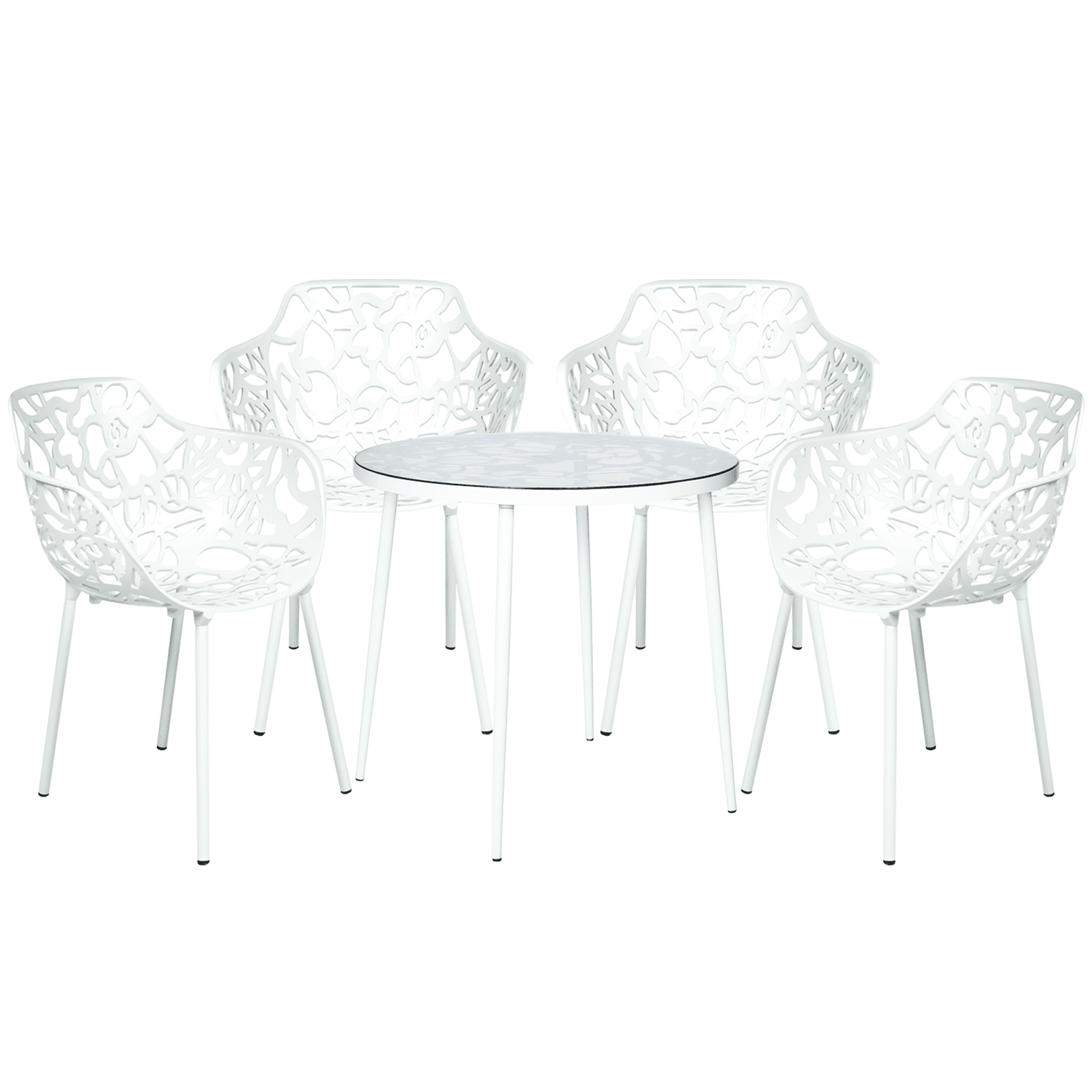 White Aluminum 5-Piece Outdoor Dining Set with Flower Design