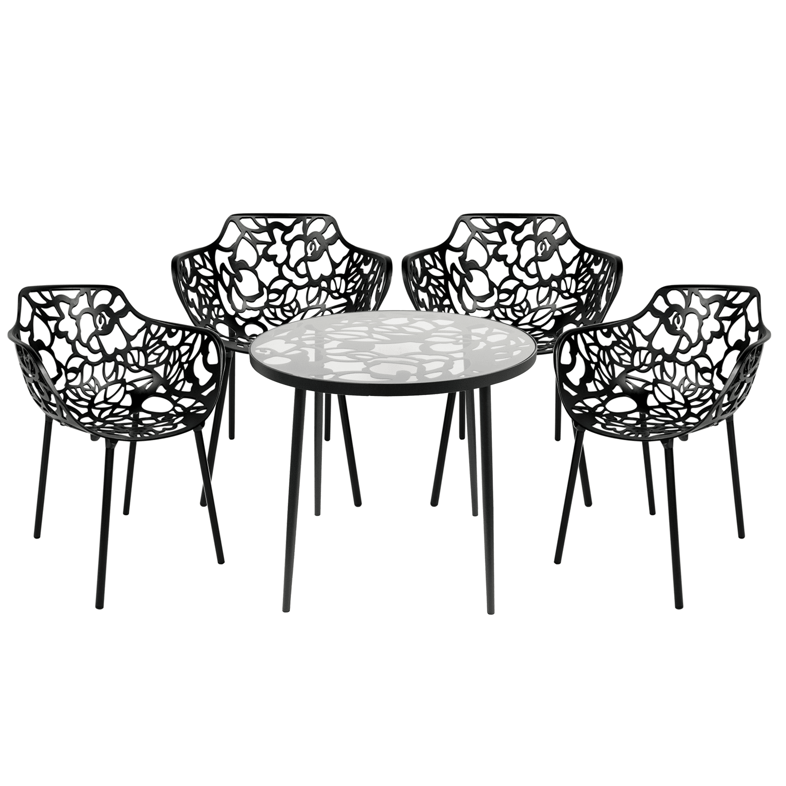 Devon Black Aluminum 5-Piece Outdoor Dining Set with Glass Top