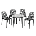 thumbnail image 1 of LeisureMod Devon Mid-Century Modern 5-Piece Aluminum Outdoor Patio Dining Set with Tempered Glass Top Table and 4 Stackable Flower Design Chairs for Patio, Poolside, Balcony, and Backyard Garden Black, 1 of 14