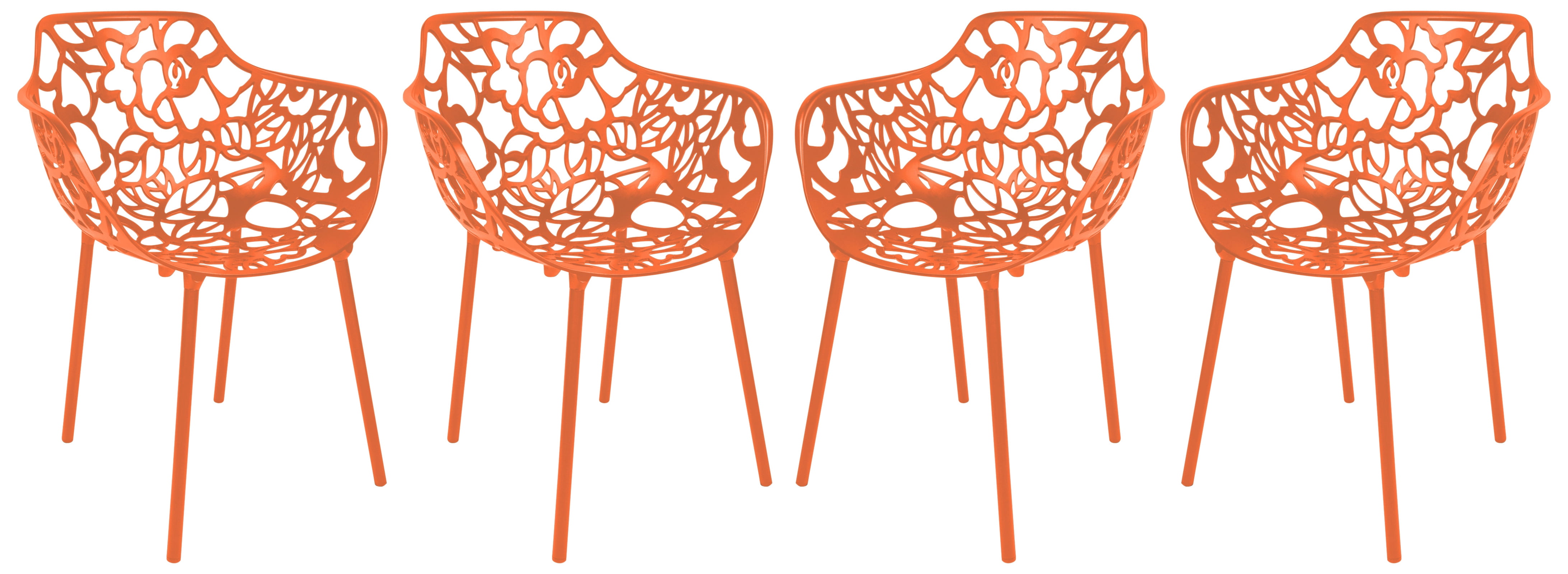 Devon Orange Aluminum Flower Design Dining Armchair Set