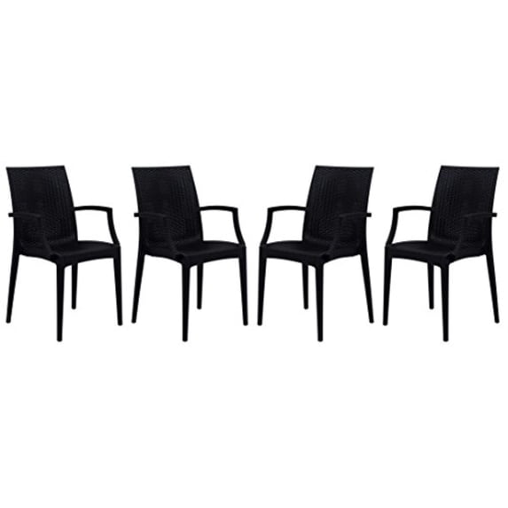 LeisureMod Dining Arm Chair in Polypropylene with Weave Design Lightweight and Stackable Indoor and Outdoor Use for Modern Home, Patio, Backyard, Living Room Mace Collection Set of 4