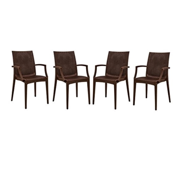 LeisureMod Dining Arm Chair in Polypropylene with Weave Design Lightweight and Stackable Indoor and Outdoor Use for Modern Home, Patio, Backyard, Living Room Mace Collection Set of 4