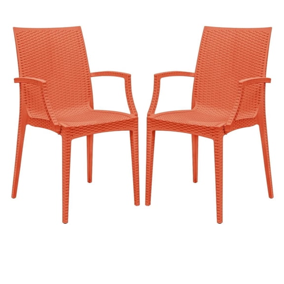 LeisureMod Dining Arm Chair in Polypropylene with Weave Design Lightweight and Stackable Indoor and Outdoor Use for Modern Home, Patio, Backyard, Living Room Mace Collection Set of 2