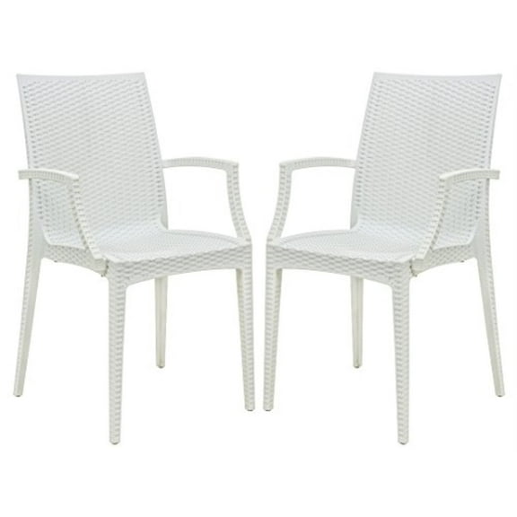 LeisureMod Dining Arm Chair in Polypropylene with Weave Design Lightweight and Stackable Indoor and Outdoor Use for Modern Home, Patio, Backyard, Living Room Mace Collection Set of 2