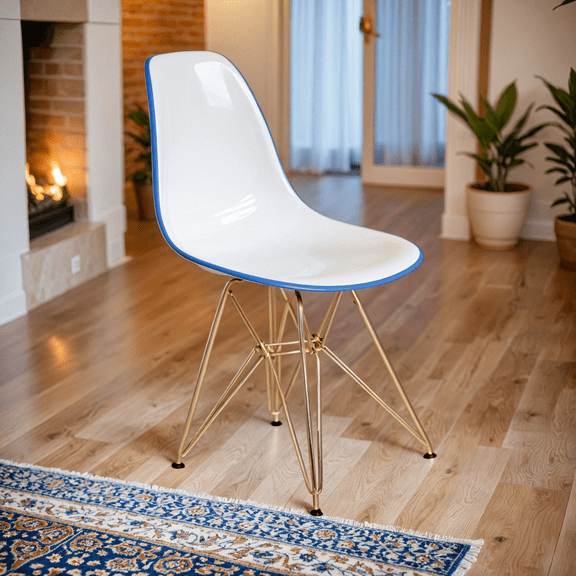 LeisureMod Dining Chair in Acrylic with Chrome Eiffel Base and Curved Back Design Lightweight Easy Assembly for Modern Home, Kitchen, Cafes Cresco Collection White Blue