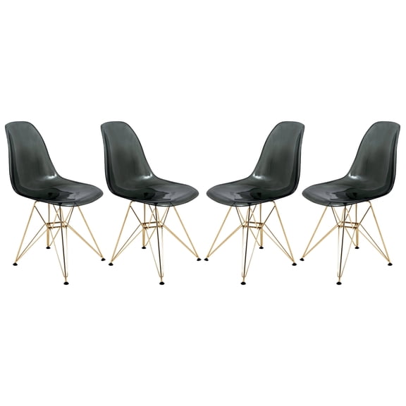 LeisureMod Dining Chair in Acrylic with Gold Chrome Eiffel Base and Curved Back Design Lightweight Easy Assembly for Modern Home, Kitchen, Cafes Cresco Collection in Transparent Black Set of 4