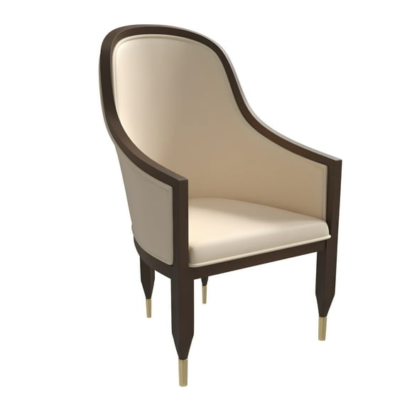 LeisureMod Dining Chair Kitchen Room Accent Modern Assembled Armchairs Upholstered in Leather with Rubberwood Frame and Legs with Gold Caps Belle Collection in Cream