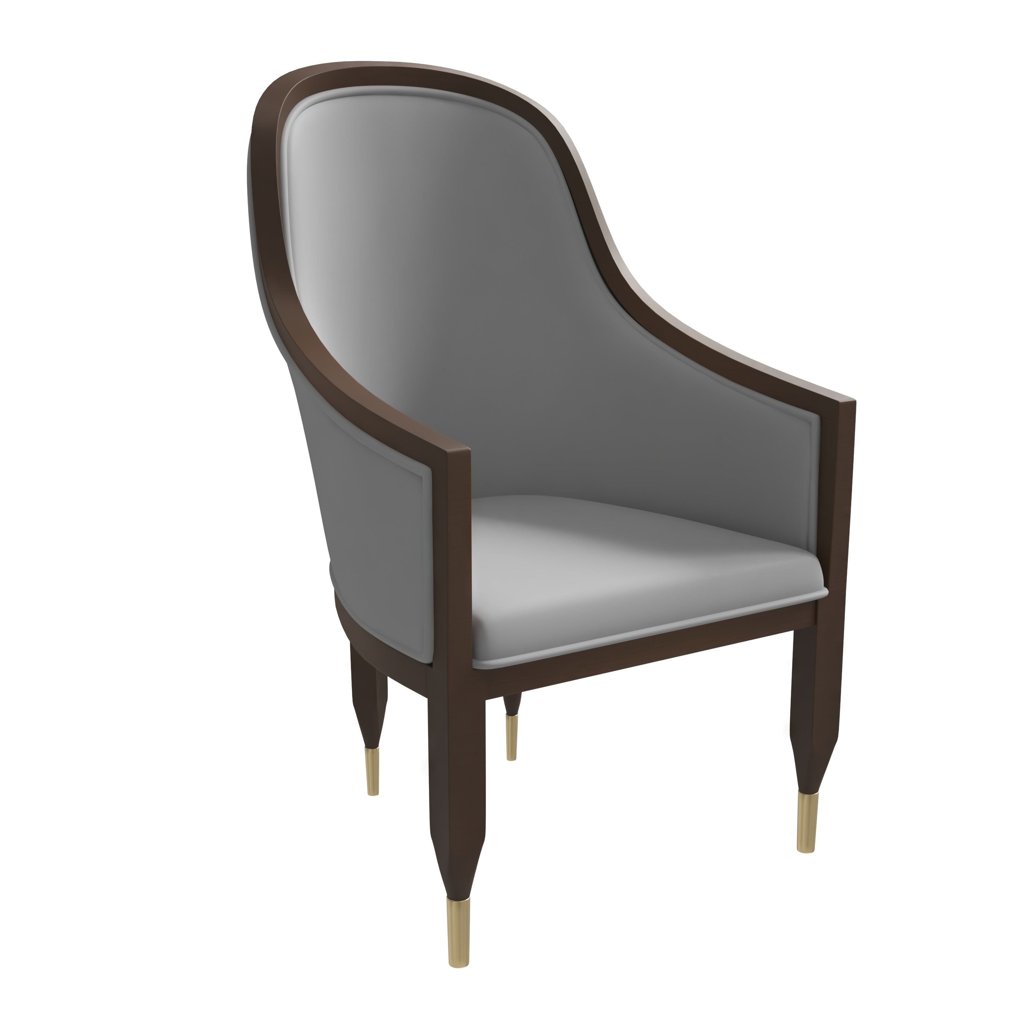 Light Grey Leather Upholstered Arm Chair with Wood Frame