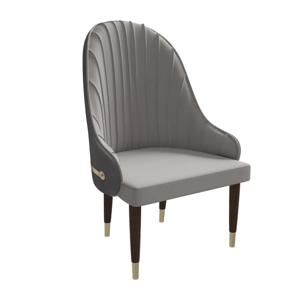 LeisureMod Dining Chair, Kitchen Room Chairs Upholstered Leather Seat and Elegant Ripple Back Design with Rubberwood Frame and Legs with Gold Accents Modern Armchair Elara Collection, Grey