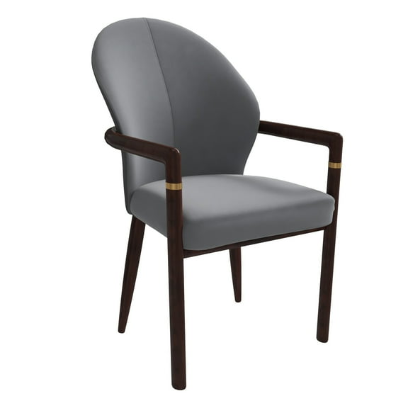 LeisureMod Dining Chair in Leather Upholstery Kitchen Chair Ergonomic Armchair with Rubberwood Base and Gold Accents Padded Seat and Back for Modern Home and Office Opaline Series in Grey