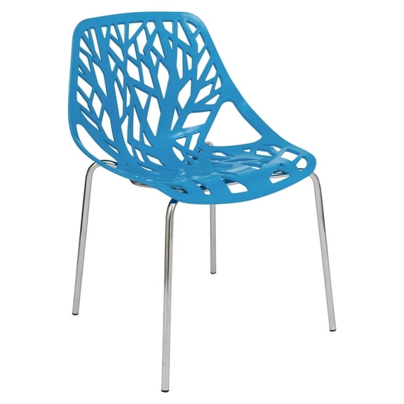 LeisureMod Dining Chair with Molded Polypropylene Seat and Chrome Legs Tree-Inspired Cutout Back Design Stackable for Modern Home, Kitchen, Cafes Asbury Collection