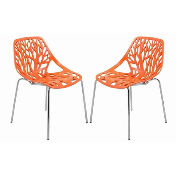 LeisureMod Dining Chair with Molded Polypropylene Seat and Chrome Legs Tree-Inspired Cutout Back Design Stackable for Modern Home, Kitchen, Cafes Asbury Collection