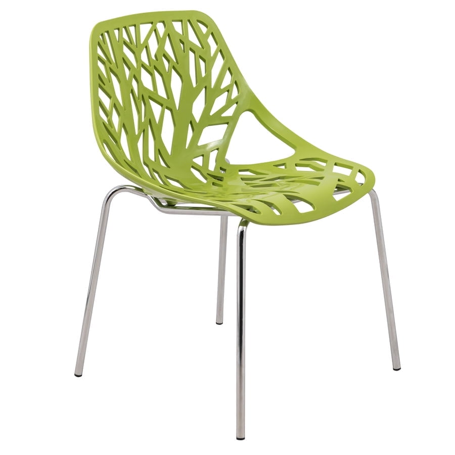LeisureMod Dining Chair with Molded Polypropylene Seat and Chrome Legs Tree-Inspired Cutout Back Design Stackable for Modern Home, Kitchen, Cafes Asbury Collection