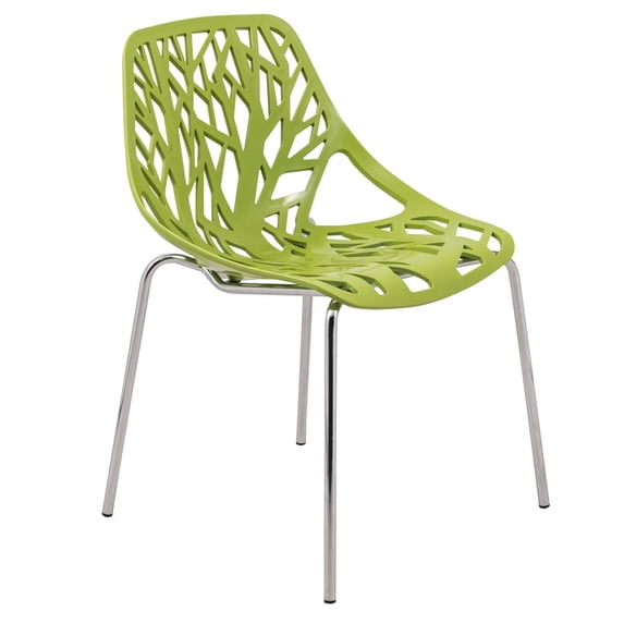 LeisureMod Dining Chair with Molded Polypropylene Seat and Chrome Legs Tree-Inspired Cutout Back Design Stackable for Modern Home, Kitchen, Cafes Asbury Collection