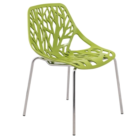 LeisureMod Dining Chair with Molded Polypropylene Seat and Chrome Legs Tree-Inspired Cutout Back Design Stackable for Modern Home, Kitchen, Cafes Asbury Collection