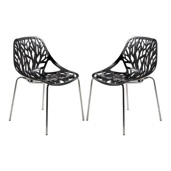LeisureMod Dining Chair with Molded Polypropylene Seat and Chrome Legs Tree-Inspired Cutout Back Design Stackable for Modern Home, Kitchen, Cafes Asbury Collection