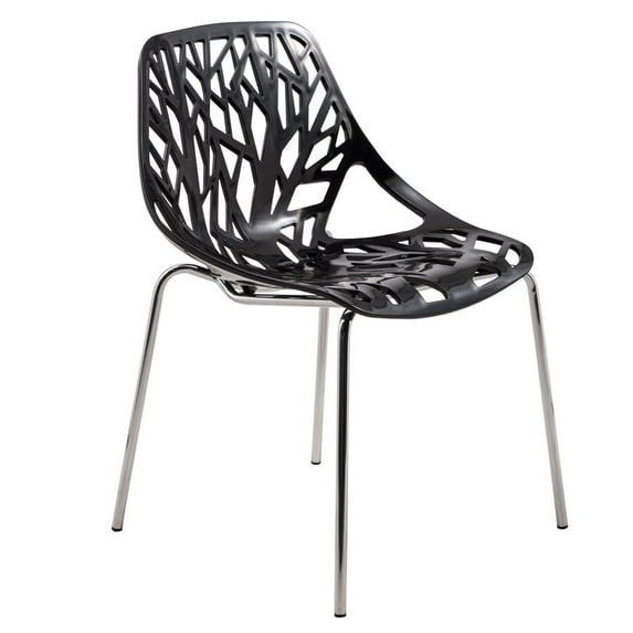 LeisureMod Dining Chair with Molded Polypropylene Seat and Chrome Legs Tree-Inspired Cutout Back Design Stackable for Modern Home, Kitchen, Cafes Asbury Collection