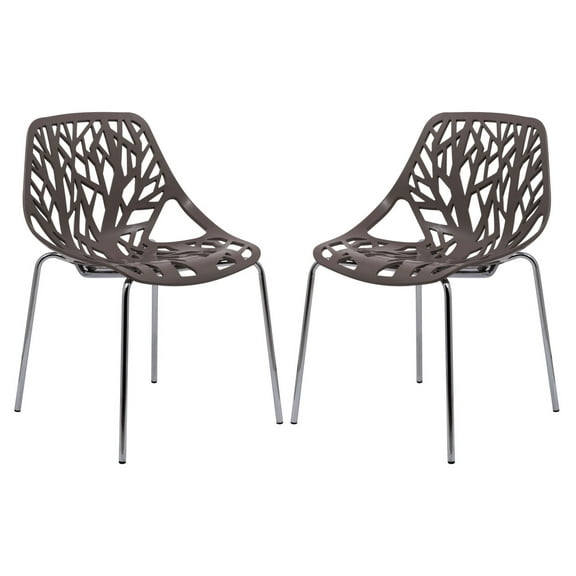 LeisureMod Dining Chair with Molded Polypropylene Seat and Chrome Legs Tree-Inspired Cutout Back Design Stackable for Modern Home, Kitchen, Cafes Asbury Collection