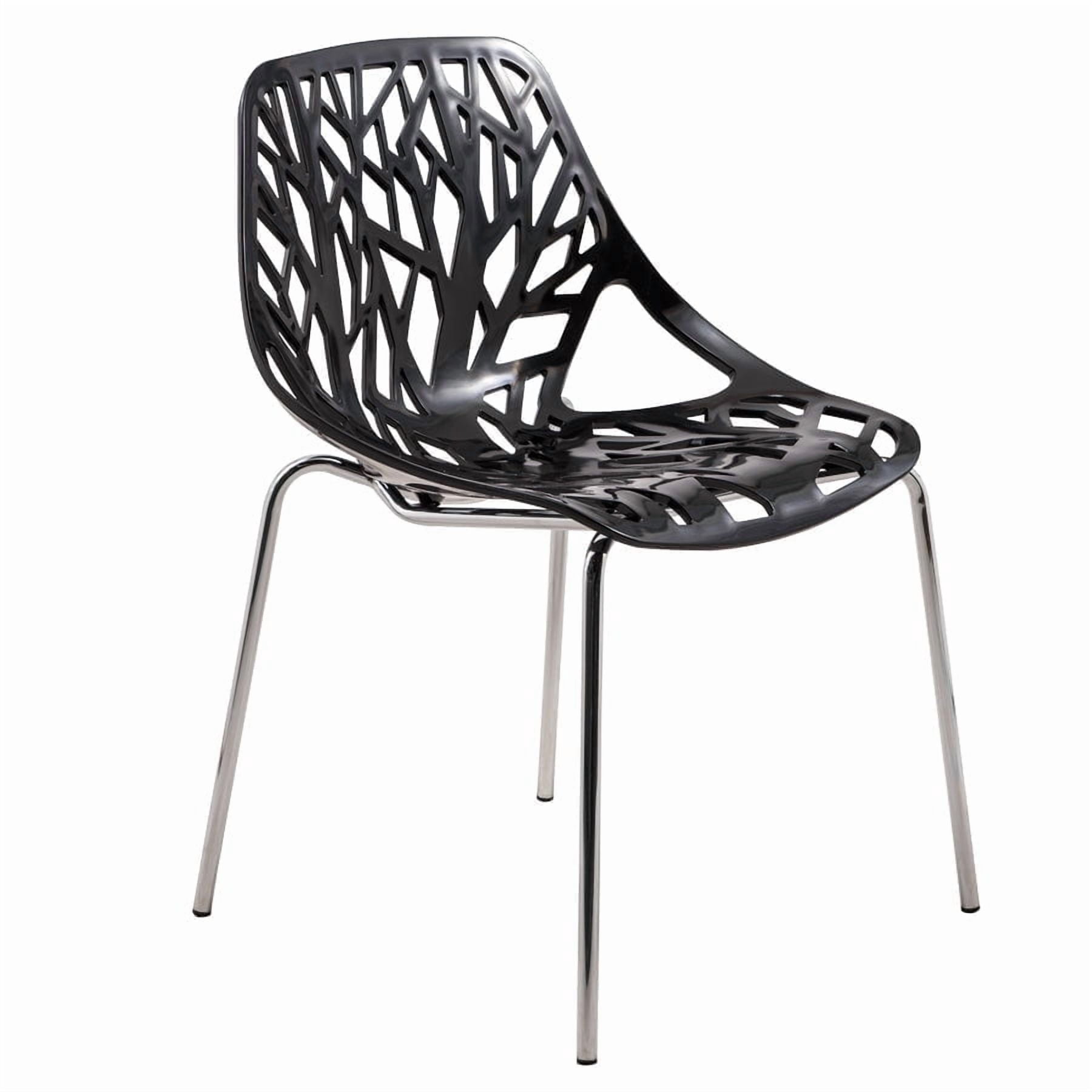 LeisureMod Dining Chair with Molded Polypropylene Seat and Chrome Legs Tree-Inspired Cutout Back Design Stackable for Modern Home, Kitchen, Cafes Asbury Collection