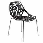 LeisureMod Dining Chair with Molded Polypropylene Seat and Chrome Legs Tree-Inspired Cutout Back Design Stackable for Modern Home, Kitchen, Cafes Asbury Collection