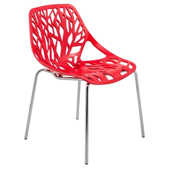 LeisureMod Dining Chair with Molded Polypropylene Seat and Chrome Legs Tree-Inspired Cutout Back Design Stackable for Modern Home, Kitchen, Cafes Asbury Collection