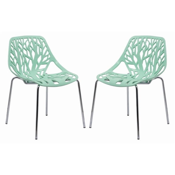 LeisureMod Dining Chair with Molded Polypropylene Seat and Chrome Legs Tree-Inspired Cutout Back Design Stackable for Modern Home, Kitchen, Cafes Asbury Collection