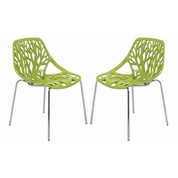 LeisureMod Dining Chair with Molded Polypropylene Seat and Chrome Legs Tree-Inspired Cutout Back Design Stackable for Modern Home, Kitchen, Cafes Asbury Collection