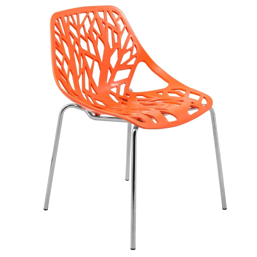 LeisureMod Dining Chair with Molded Polypropylene Seat and Chrome Legs Tree-Inspired Cutout Back Design Stackable for Modern Home, Kitchen, Cafes Asbury Collection