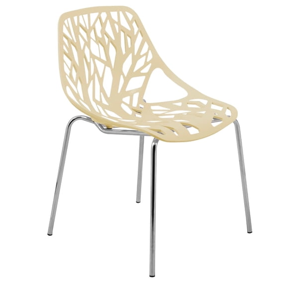 LeisureMod Dining Chair with Molded Polypropylene Seat and Chrome Legs Tree-Inspired Cutout Back Design Stackable for Modern Home, Kitchen, Cafes Asbury Collection