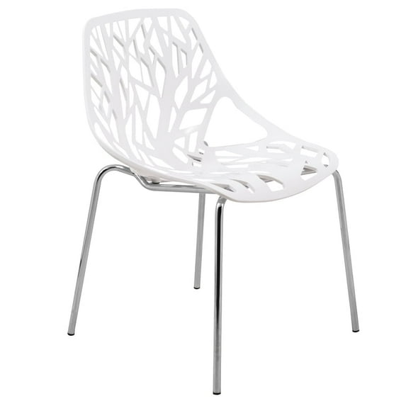LeisureMod Dining Chair with Molded Polypropylene Seat and Chrome Legs Tree-Inspired Cutout Back Design Stackable for Modern Home, Kitchen, Cafes Asbury Collection
