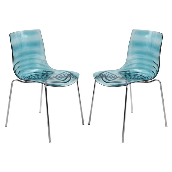 LeisureMod Dining Chair in Polycarbonate with Chrome Legs and Ripple Design Lightweight Easy Assembly for Modern Home, Kitchen, Cafes Astor Collection Set of 2
