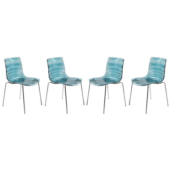LeisureMod Dining Chair in Polycarbonate with Chrome Legs and Ripple Design Lightweight Easy Assembly for Modern Home, Kitchen, Cafes Astor Collection Set of 4