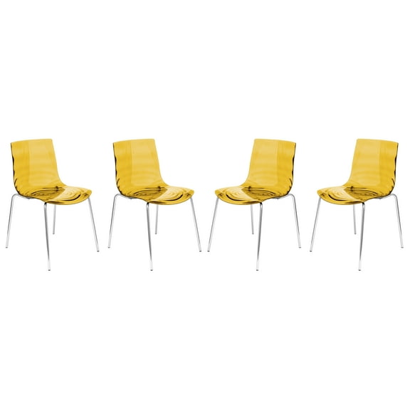 LeisureMod Dining Chair in Polycarbonate with Chrome Legs and Ripple Design Lightweight Easy Assembly for Modern Home, Kitchen, Cafes Astor Collection Set of 4