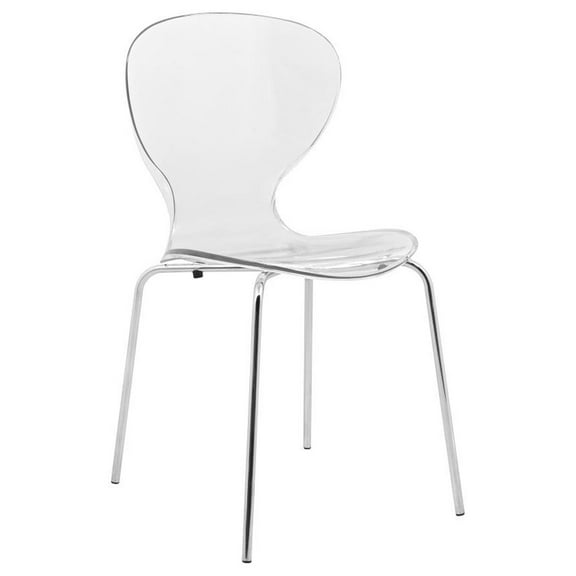 LeisureMod Dining Chair Stackable Curved Back and Waterfall Edge Seat Design with Chrome Stainless Steel Legs for Modern Home, Kitchen, and Office Oyster Collection