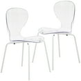 thumbnail image 1 of LeisureMod Dining Chair Stackable Curved Back and Waterfall Edge Seat Design with Stainless Steel Legs for Modern Home, Kitchen, and Office Oyster Collection White Base Set of 2, Clear, 1 of 11