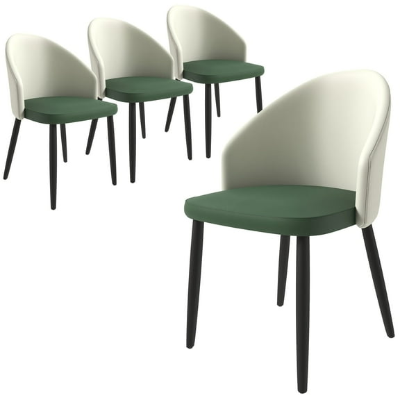 LeisureMod Dining Chair Upholstered in Fabric with Curve-Back Design and Wood Leg for Modern Home and Kitchen Set of 4 Paradiso Collection in Taupe/Green