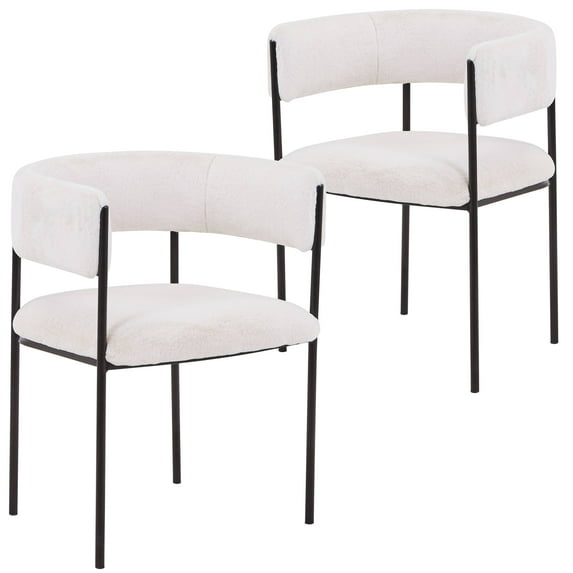 LeisureMod Dining Chair Upholstered in Fabric with Padded Seat and Open Back Design Powder-Coated Iron Frame for Modern Home, Kitchen, or Office Cyril Collection Set of 2 in White