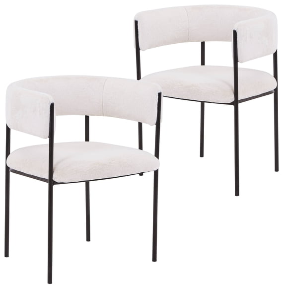 LeisureMod Dining Chair Upholstered in Fabric with Padded Seat and Open Back Design Powder-Coated Iron Frame for Modern Home, Kitchen, or Office Cyril Collection Set of 2 in White