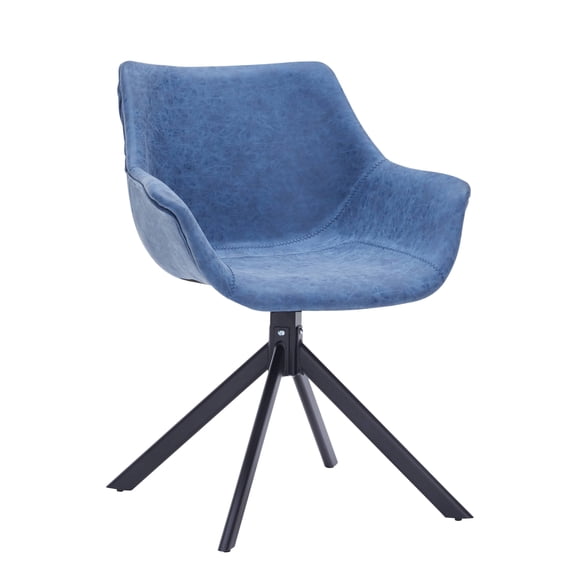 LeisureMod Dining Chair Upholstered in Leather 360-Degree Swivel Armchair with Powder-Coated Iron Legs for Modern Home, Kitchen, Cafes Markley Collection in Light Blue